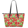 Hand Drawn Tomato Pattern Print Leather Tote Bag With Zipper