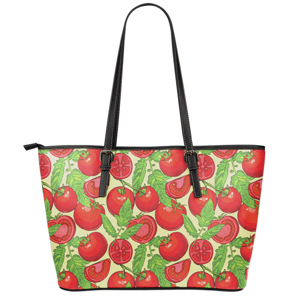 Hand Drawn Tomato Pattern Print Leather Tote Bag