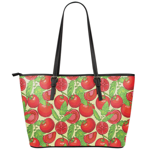 Hand Drawn Tomato Pattern Print Leather Tote Bag