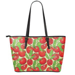 Hand Drawn Tomato Pattern Print Leather Tote Bag
