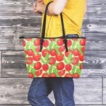 Hand Drawn Tomato Pattern Print Leather Tote Bag