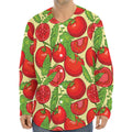 Hand Drawn Tomato Pattern Print Long Sleeve Baseball Jersey