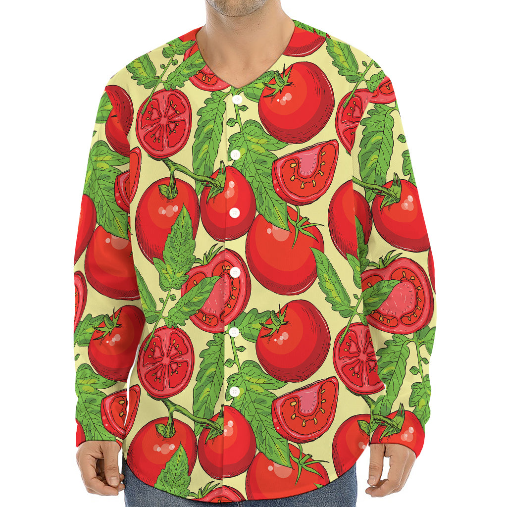 Hand Drawn Tomato Pattern Print Long Sleeve Baseball Jersey