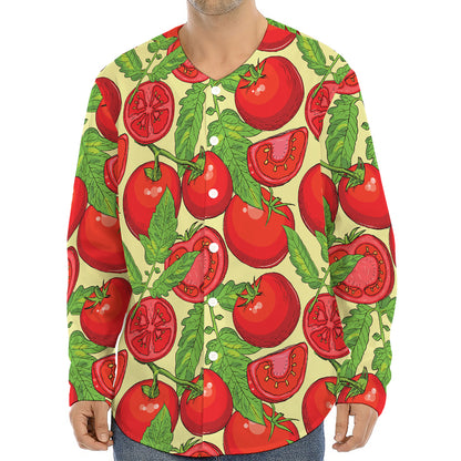 Hand Drawn Tomato Pattern Print Long Sleeve Baseball Jersey
