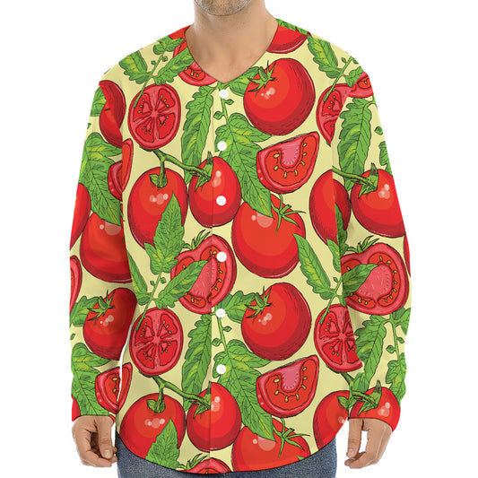 Hand Drawn Tomato Pattern Print Long Sleeve Baseball Jersey