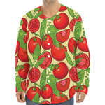Hand Drawn Tomato Pattern Print Long Sleeve Baseball Jersey