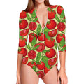 Hand Drawn Tomato Pattern Print Long Sleeve Swimsuit