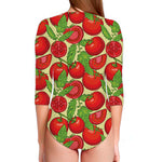 Hand Drawn Tomato Pattern Print Long Sleeve Swimsuit