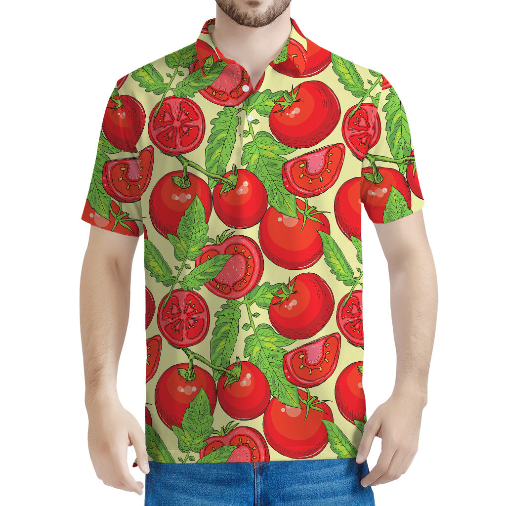 Hand Drawn Tomato Pattern Print Men's Polo Shirt