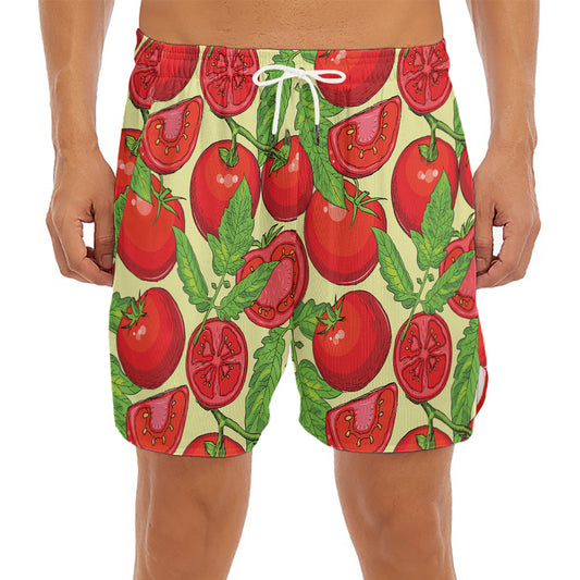 Hand Drawn Tomato Pattern Print Men's Split Running Shorts