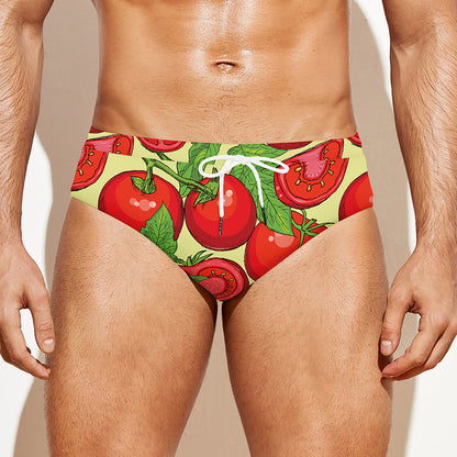 Hand Drawn Tomato Pattern Print Men's Swim Briefs