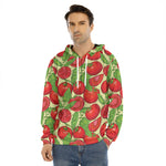 Hand Drawn Tomato Pattern Print Men's Velvet Pullover Hoodie
