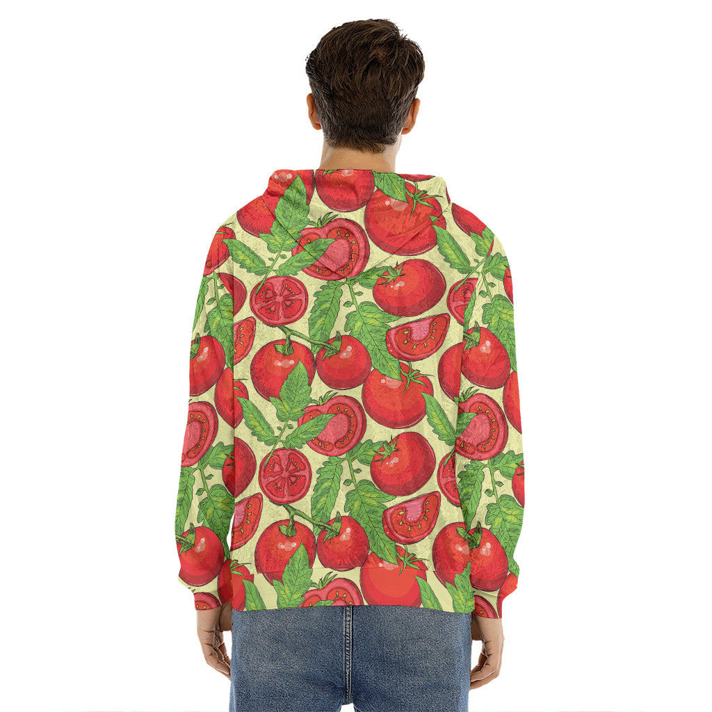 Hand Drawn Tomato Pattern Print Men's Velvet Pullover Hoodie
