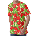 Hand Drawn Tomato Pattern Print Men's Velvet T-Shirt