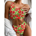 Hand Drawn Tomato Pattern Print One Shoulder Bikini Top