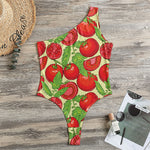 Hand Drawn Tomato Pattern Print One Shoulder Bodysuit