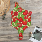 Hand Drawn Tomato Pattern Print One Shoulder Bodysuit