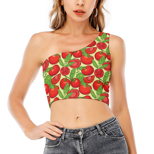 Hand Drawn Tomato Pattern Print One Shoulder Crop Top