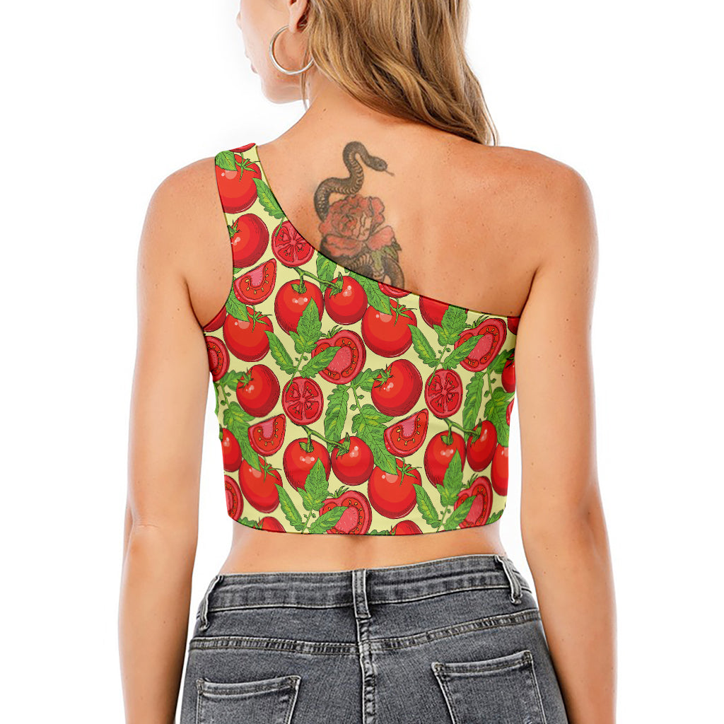 Hand Drawn Tomato Pattern Print One Shoulder Crop Top