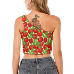 Hand Drawn Tomato Pattern Print One Shoulder Crop Top