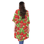 Hand Drawn Tomato Pattern Print Open Front Beach Cover Up