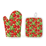 Hand Drawn Tomato Pattern Print Oven Mitt And Pot Holder Set