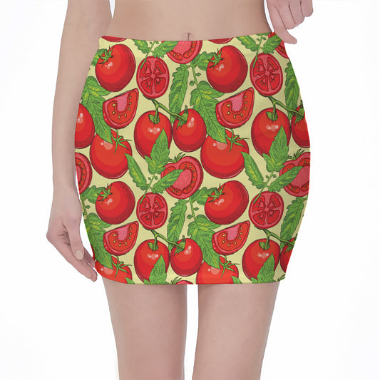 Hand Drawn Tomato Pattern Print Pencil Mini Skirt