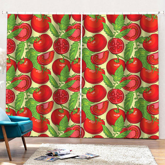 Hand Drawn Tomato Pattern Print Pencil Pleat Curtains