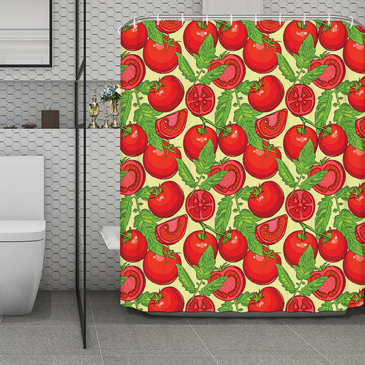 Hand Drawn Tomato Pattern Print Polyester Shower Curtain