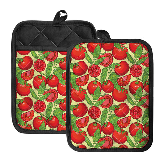 Hand Drawn Tomato Pattern Print Pot Holders With Pocket