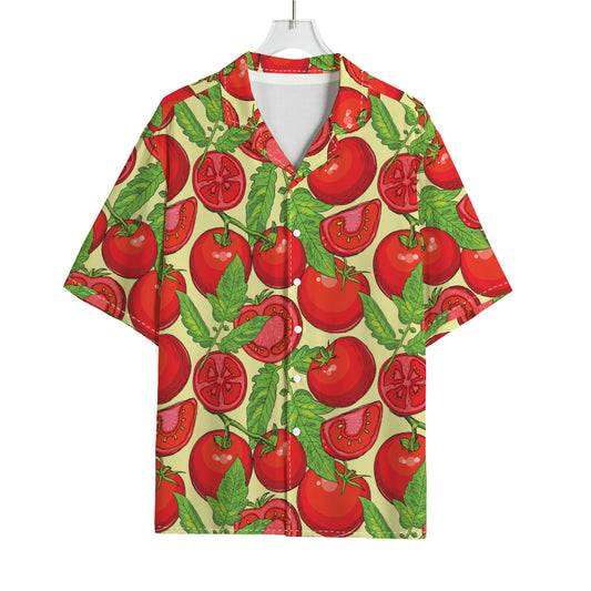 Hand Drawn Tomato Pattern Print Rayon Hawaiian Shirt