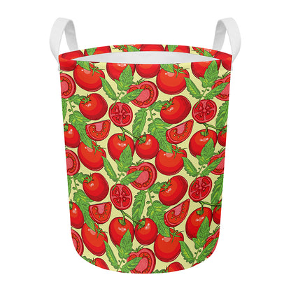 Hand Drawn Tomato Pattern Print Round Laundry Basket