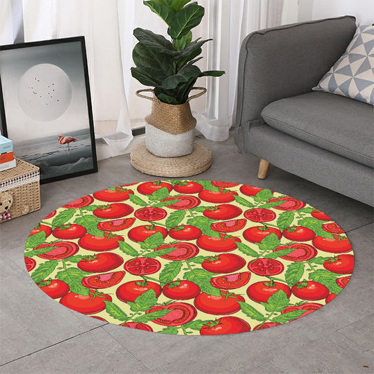 Hand Drawn Tomato Pattern Print Round Rug