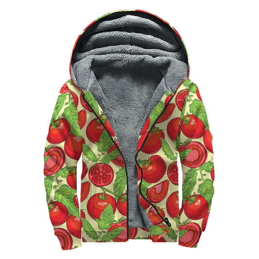 Hand Drawn Tomato Pattern Print Sherpa Lined Zip Up Hoodie
