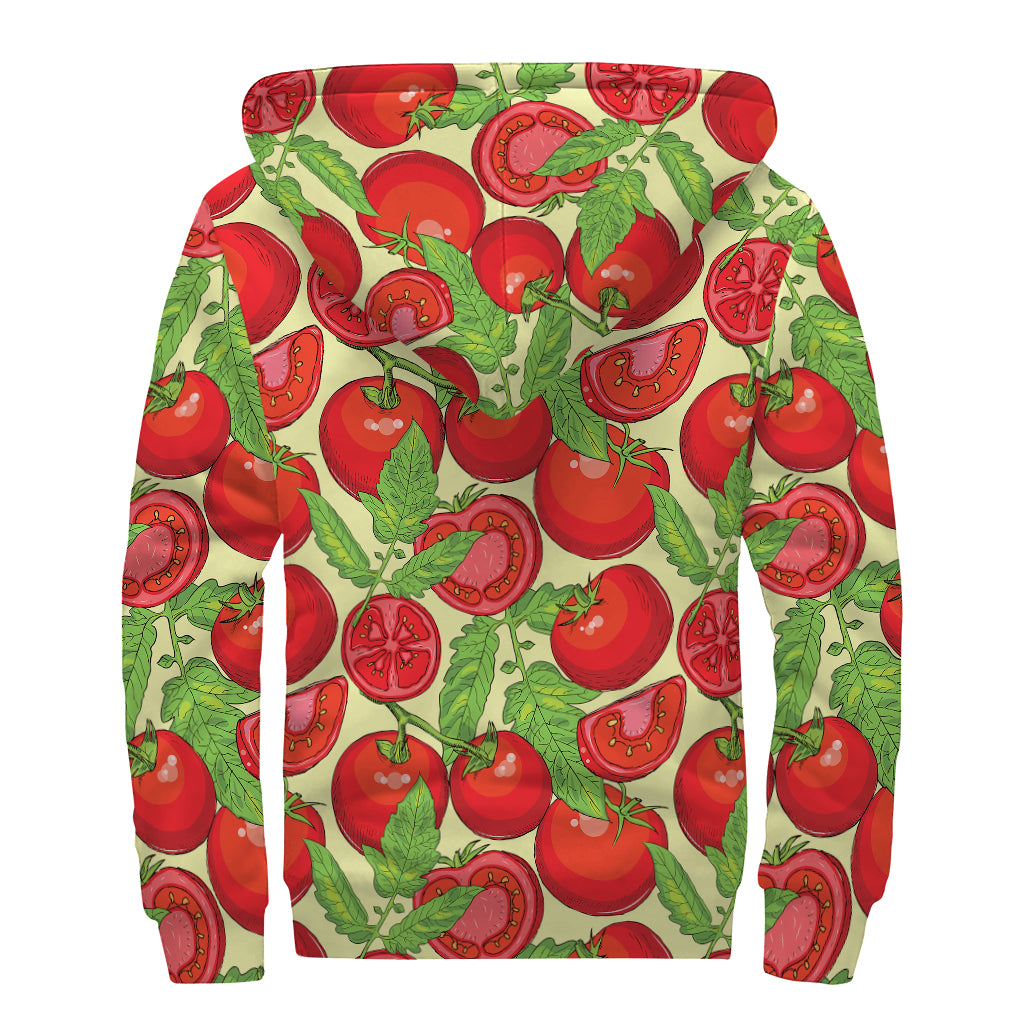 Hand Drawn Tomato Pattern Print Sherpa Lined Zip Up Hoodie