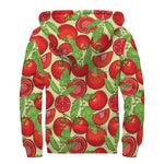 Hand Drawn Tomato Pattern Print Sherpa Lined Zip Up Hoodie