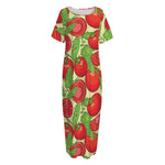 Hand Drawn Tomato Pattern Print Short Sleeve Long Nightdress