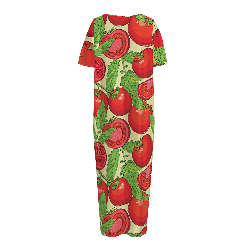 Hand Drawn Tomato Pattern Print Short Sleeve Long Nightdress