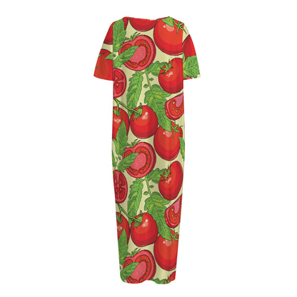 Hand Drawn Tomato Pattern Print Short Sleeve Long Nightdress