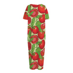 Hand Drawn Tomato Pattern Print Short Sleeve Long Nightdress
