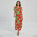 Hand Drawn Tomato Pattern Print Short Sleeve Maxi Dress