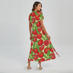 Hand Drawn Tomato Pattern Print Short Sleeve Maxi Dress