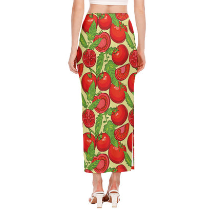 Hand Drawn Tomato Pattern Print Side Slit Maxi Skirt