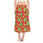 Hand Drawn Tomato Pattern Print Side Slit Midi Skirt