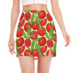Hand Drawn Tomato Pattern Print Side Slit Mini Skirt