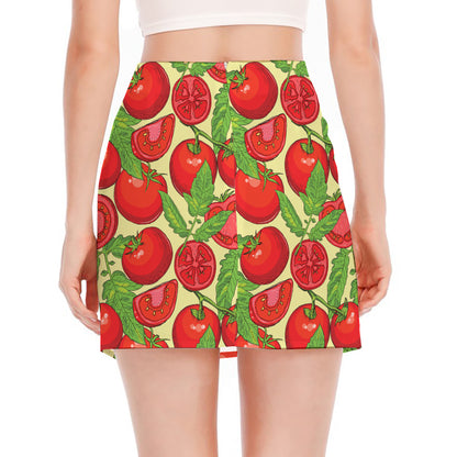 Hand Drawn Tomato Pattern Print Side Slit Mini Skirt