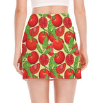 Hand Drawn Tomato Pattern Print Side Slit Mini Skirt