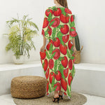 Hand Drawn Tomato Pattern Print Silk V-Neck Kaftan Dress