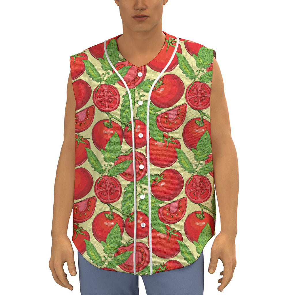 Hand Drawn Tomato Pattern Print Sleeveless Baseball Jersey