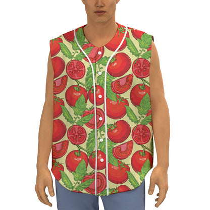 Hand Drawn Tomato Pattern Print Sleeveless Baseball Jersey